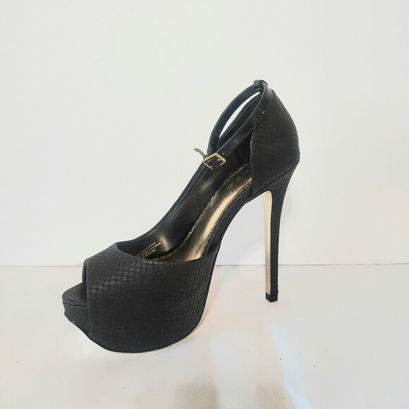 Black Bebe Adriana Ankle strap stiletto heels size 7 women's - Picture 1 of 7